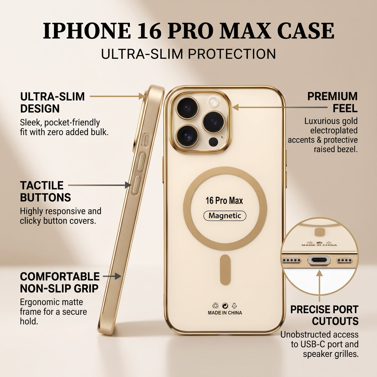iPhone 16 Pro Max Desert Titanium Magnetic Case
